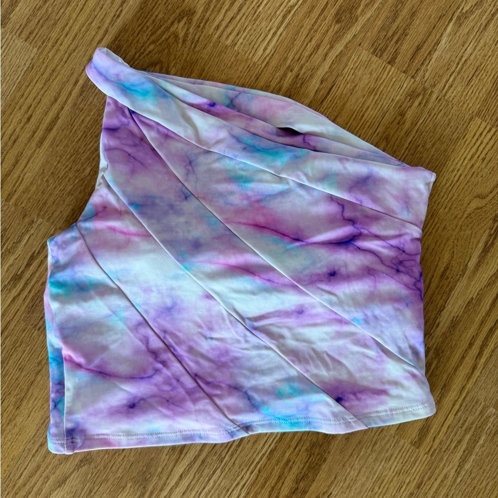 KIAVA asymmetric crop watercolor swim top